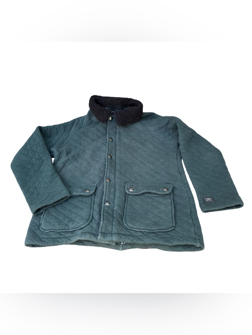 Obey Propaganda Quilted Jacket Sz M Zip Snap Pockets Military Green Punk Hipster